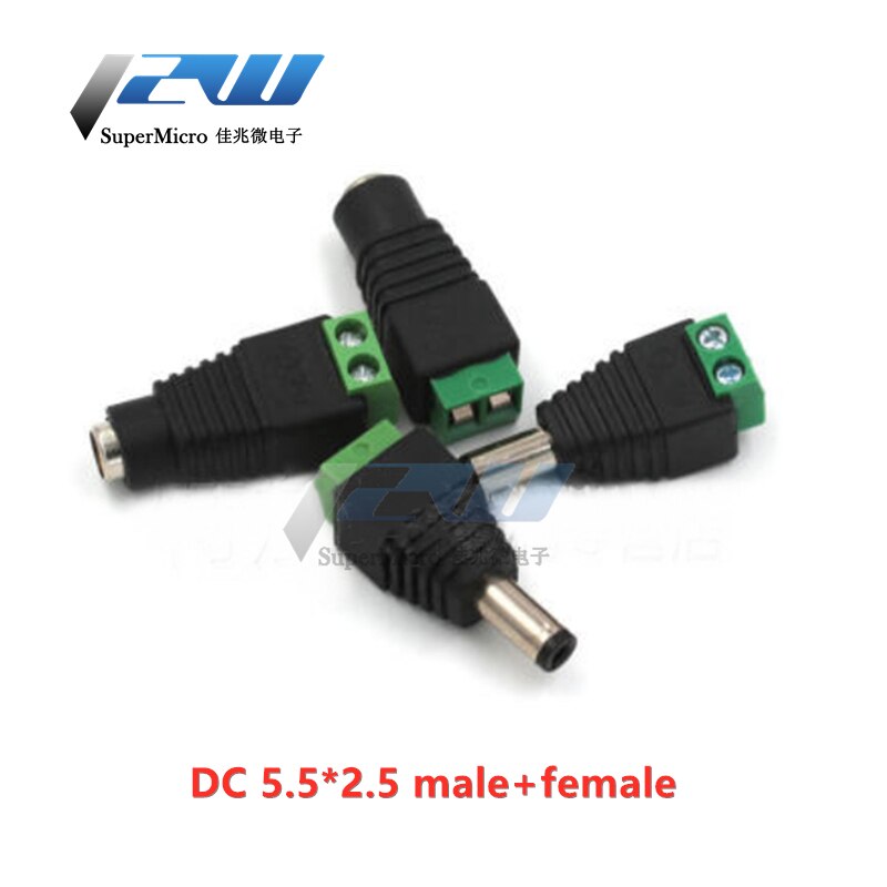10pcs 12V 2.1x5.5mm 5.5*2.5mm solderless DC power male / female plug adapter connector 2.1/2.5mm socket for CCTV monochrome LED: 5.5x2.5male femalex5