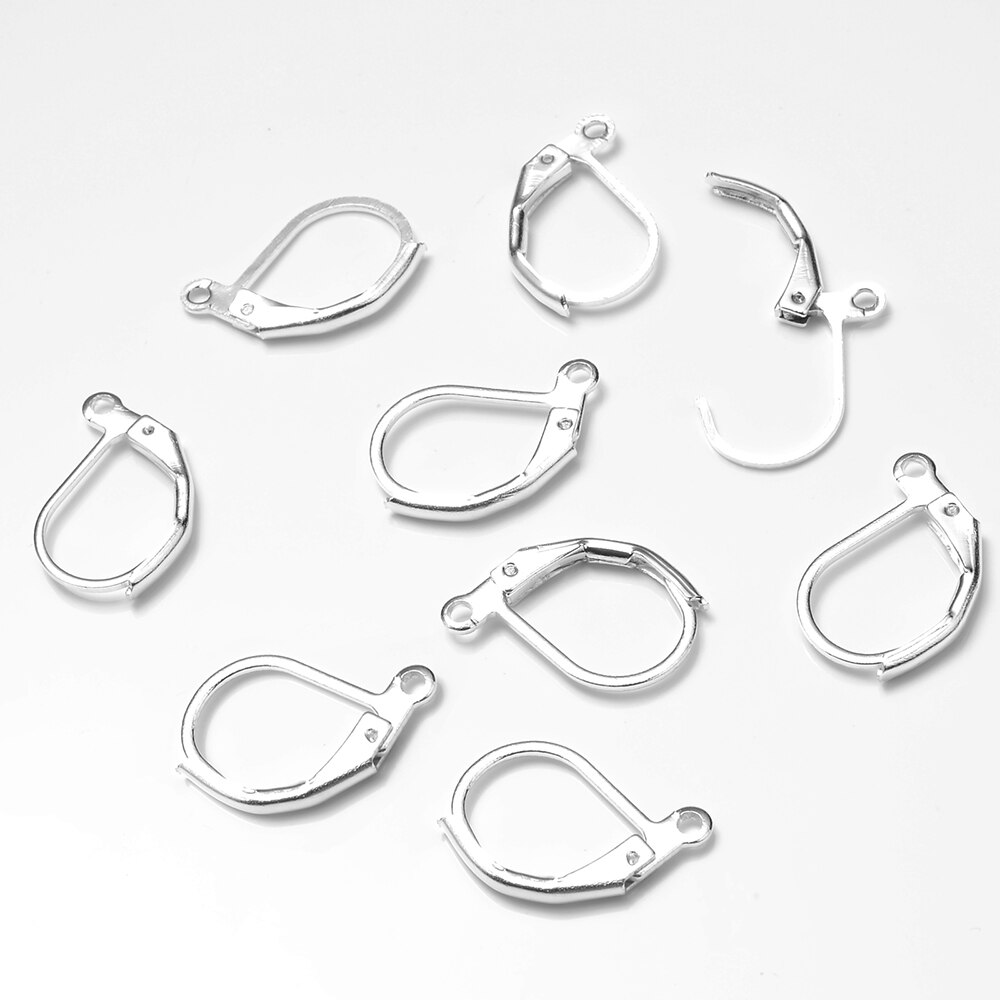 20 st/lot öronkrokar spänne guld silverpläterade örhängen sladdar för gör-det-själv-öron-smyckentillverkning tillbehör för öronöglor 15*10mm: Silver-