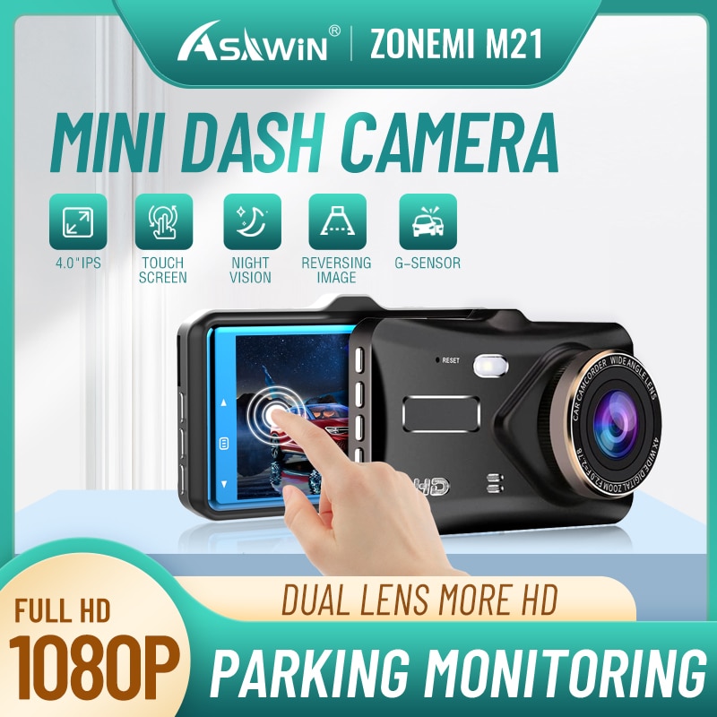 Asawin 4 Inch Ips Touchscreen Dash Cam 1080P Auto Dvr Dual Lens Auto Camera Dashcam Video Recorder Rear camera Nachtzicht