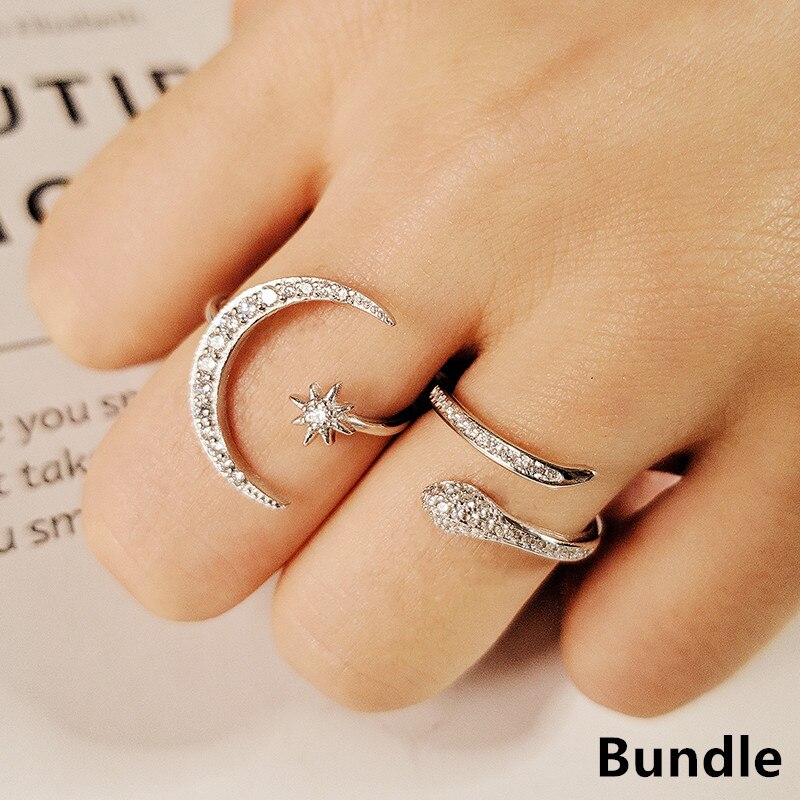 Moda na moda 925 anel de prata esterlina dedo lua estrela anel para mulheres jóias casamento noivado sepcial presente de natal r4596