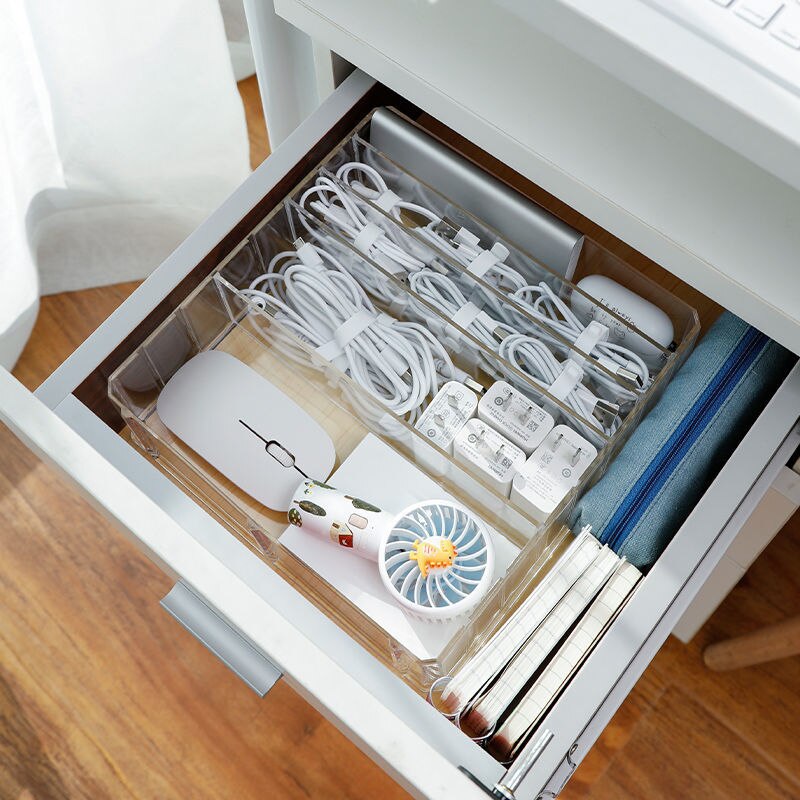 Boîte de rangement de câbles de données, bureau disposé le chargeur gestion des câbles artefact acrylique Transparent avec couvercle organisateur