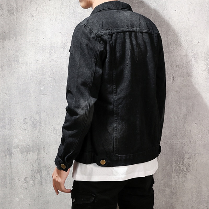 Miehet vintage musta puuvilla denim takit miesten moottoripyörä katuvaatteet rento hip hop slim farkut takki takki päällysvaatteet 5xl