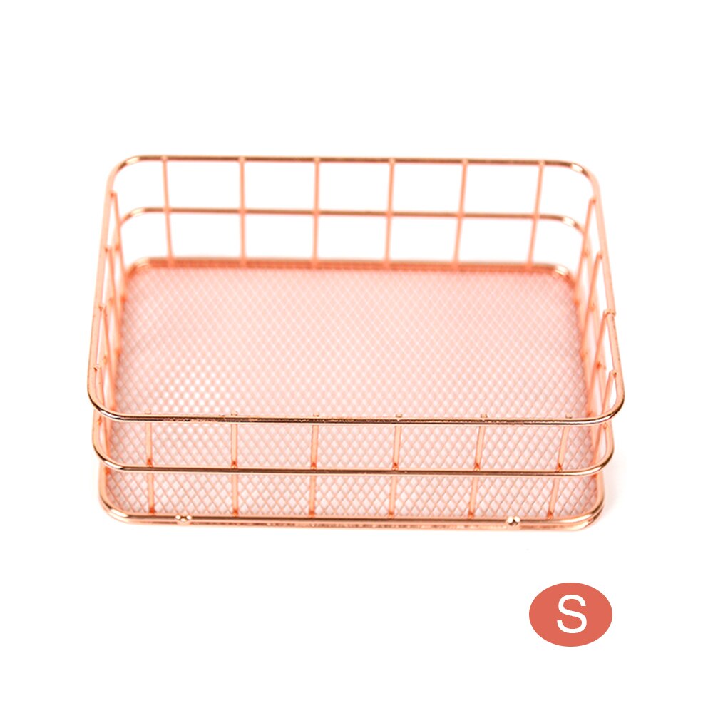 Office Desk Table Mesh Square Pencil Pot Cup Case Container Organizer Rose Gold Metal Pen Holder Home School Storage Basket: rose gold S
