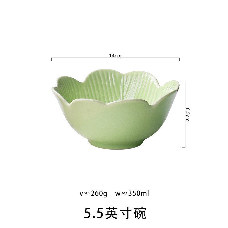 leaf-shaped tableware Home ceramic breakfast plate fruit salad dish net red soup dish deep plate: 5.5inch bowl - green