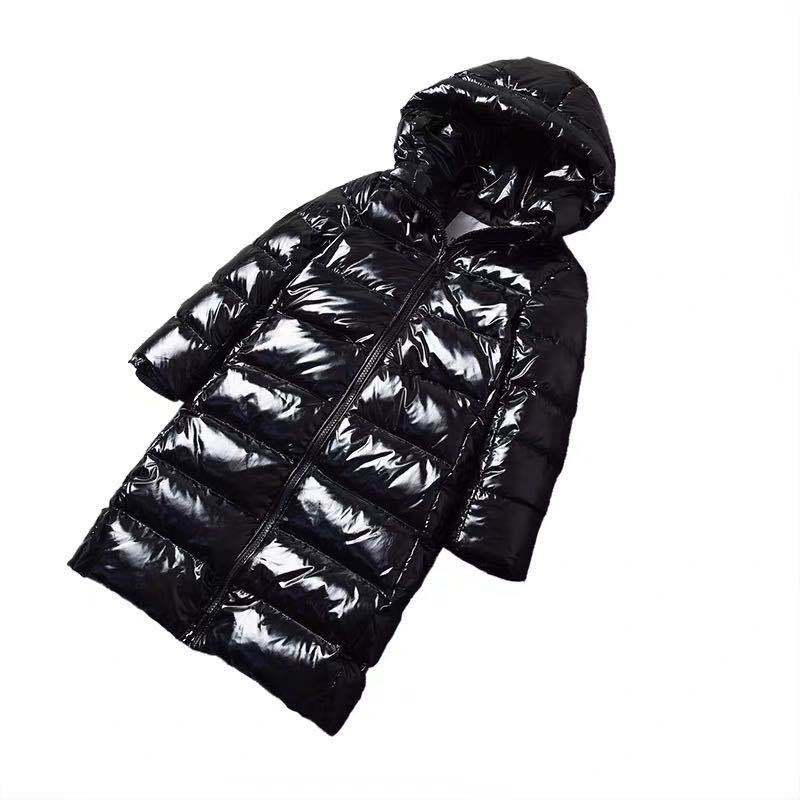 Vinter dunjacka för pojkar och flickor tjock varm glänsande stil barn dun lång parkas kappa barn ytterkläder för 110-160cm