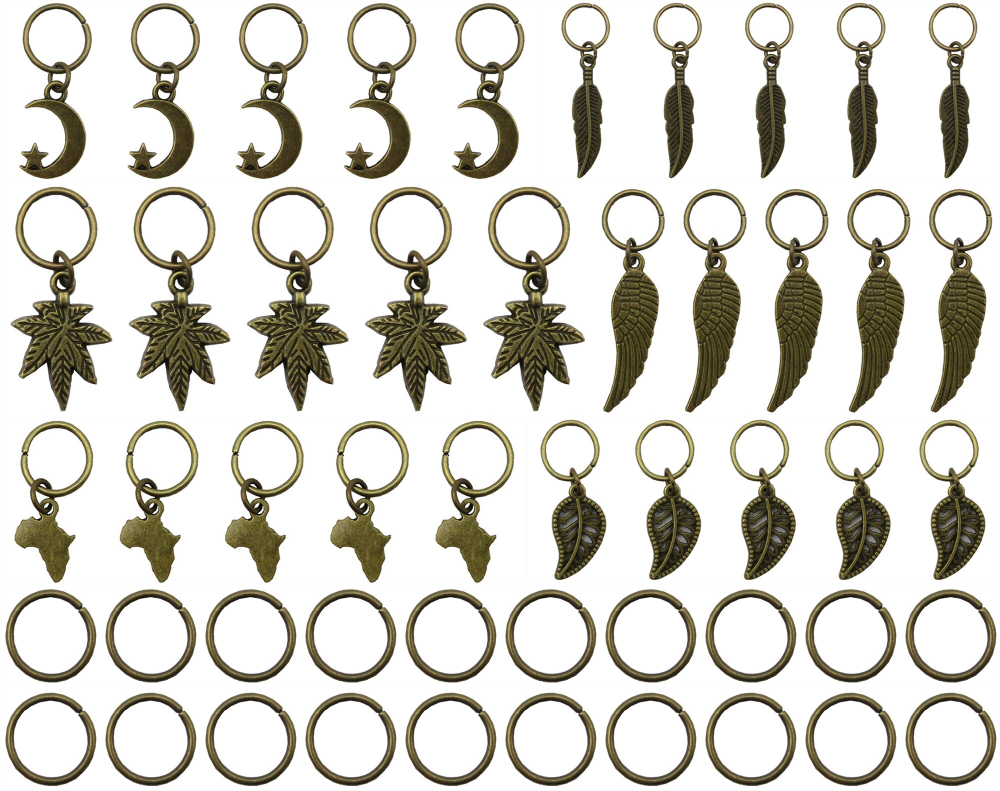 Anillos africanos de bronce para el pelo, cuentas, puños, tubos, amuletos, trenzas para el pelo, joyería, accesorios para hombres y mujeres, 70/80/100 Uds.: 50pcs Mix Styles 3