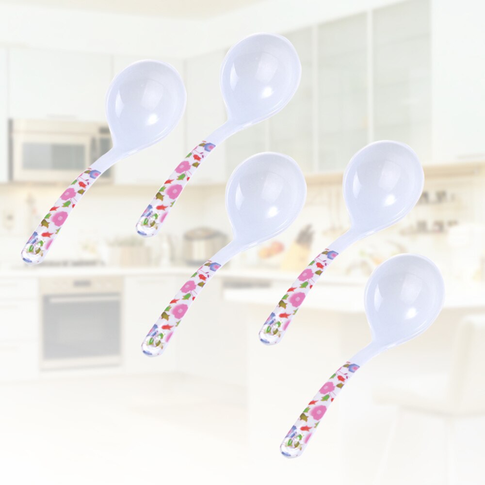 5 Pcs Soup Spoons Imitation Ceramic Long Handle Plastic Large Kitchen Ladles Soup Scoops for Eating Porridge Soup: Default Title