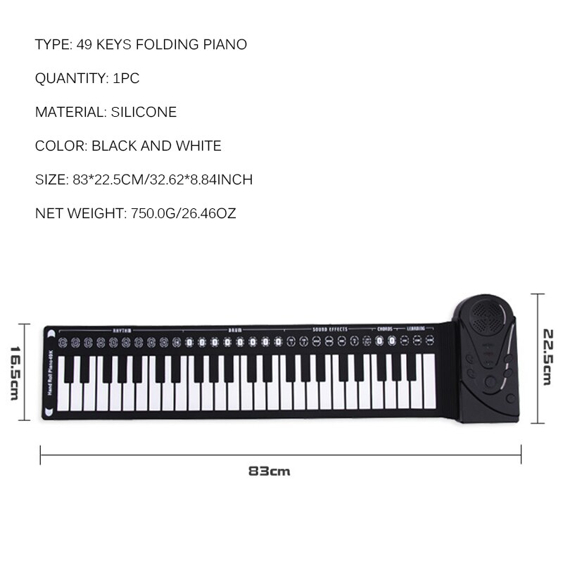 Piano pliant Intelligent à 49 touches, , en caoutchouc souple, pour enfants, clavier pliant, de noël