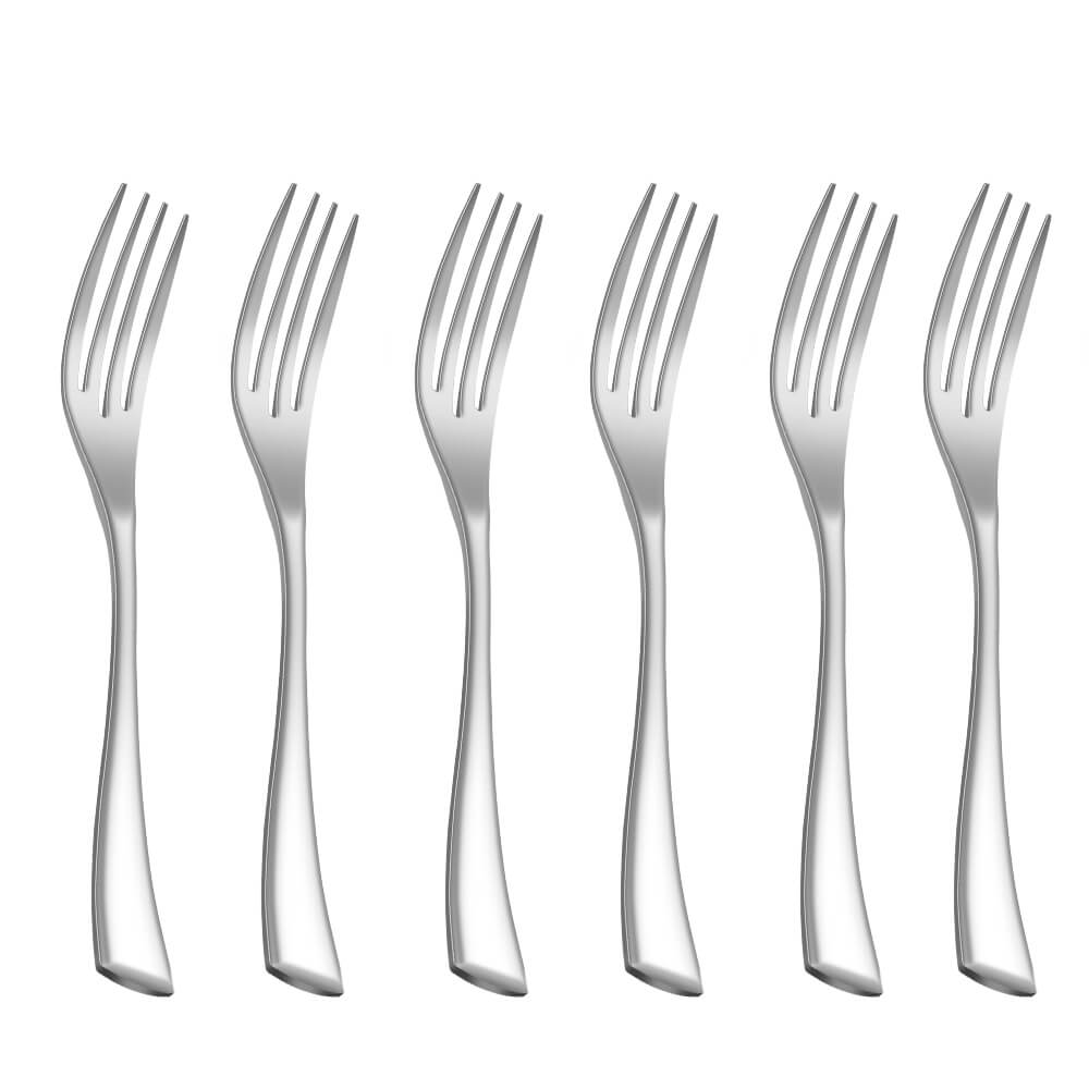 Juego de tenedor de cena de acero inoxidable, 4 colores, negro, oro rosa, tenedor para postre, vajilla, pulido con espejo, apto para lavavajillas, 6 uds.: Silver 6 Pieces