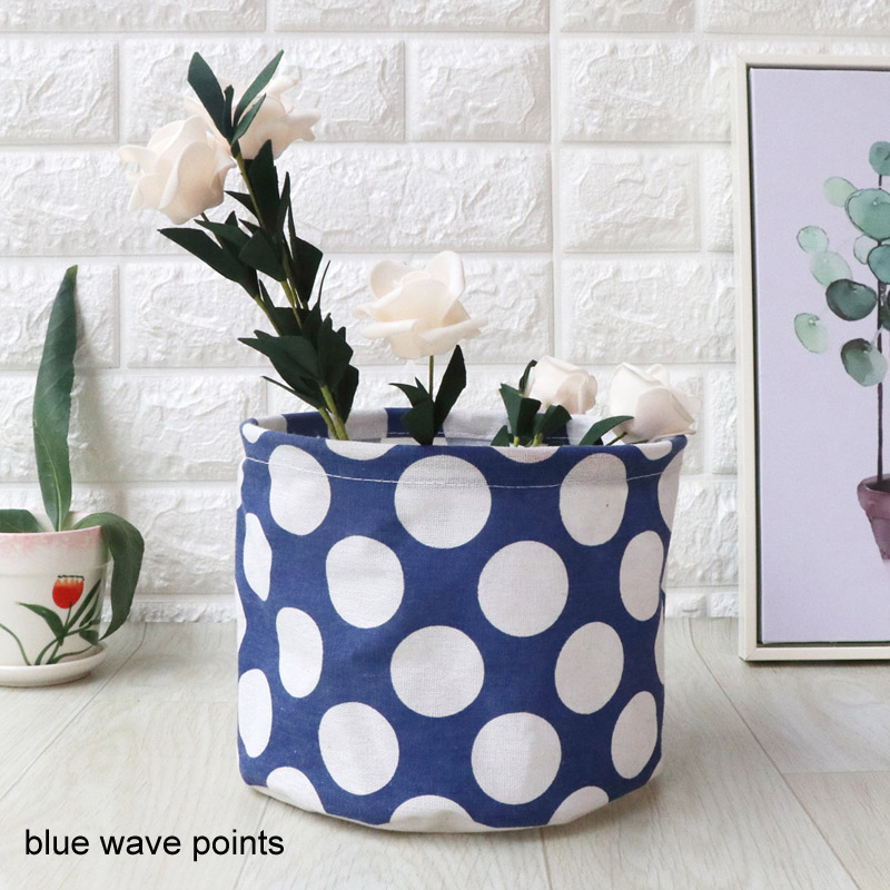 Kleine Diversen Opbergdoos Katoen Linnen Desktop Opslag Mand Leuke Tafel Ruimtebesparend Opbergzakken Multifunctionele Thuis Organizer: blue wave points