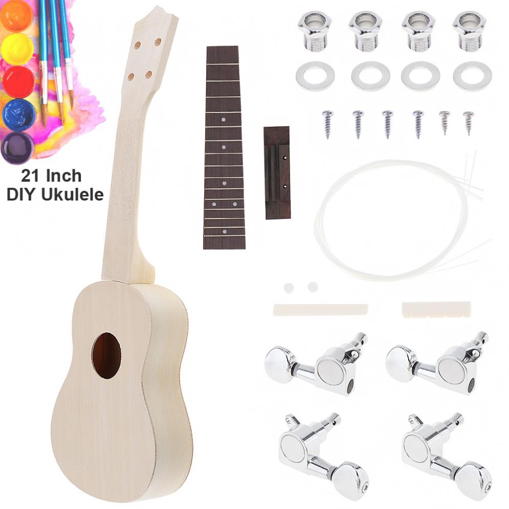 21 Inch Basswood Ukulele DIY Kit Soprano Hawaii Guitar Handwork Painting with Rosewood Fingerboard and All Closed Machine Head