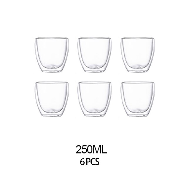 Transparante Glazen Beker Melk Whisky Thee Bier Dubbele Creatieve Hittebestendige Espresso Koffie Beker Cocktail Vodka Wijn Mok Drinkwar: 250mlx6