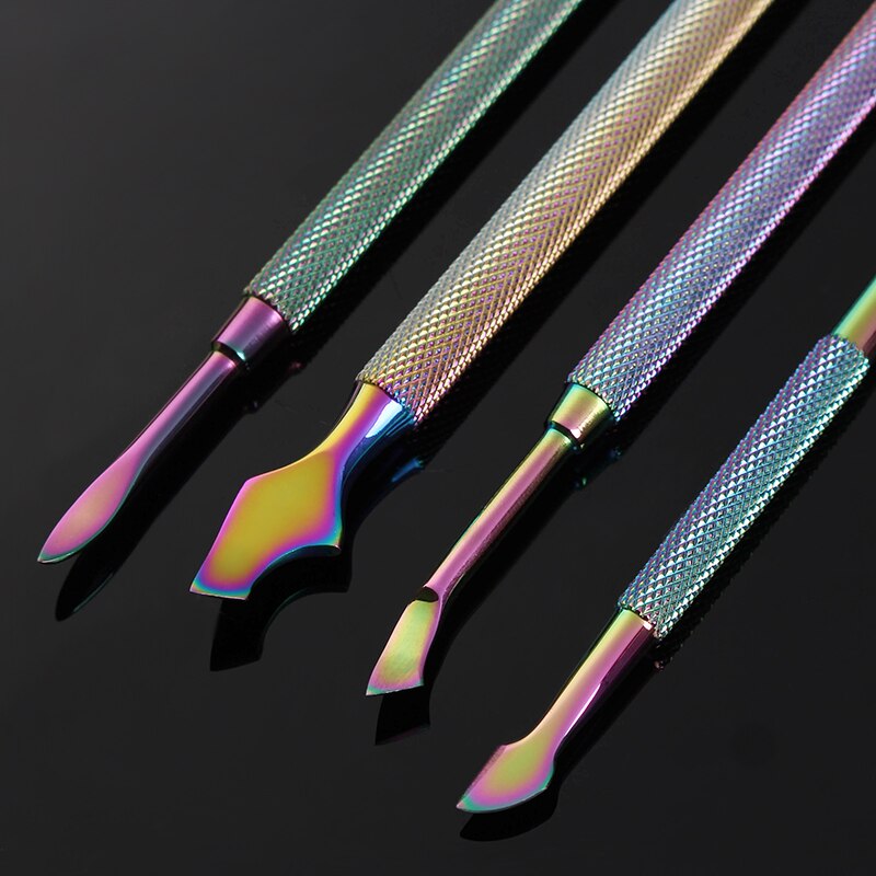 BORN PRETTY Rainbow Nail Cuticle Pusher Dual-use Cuticle Remover Cutter Scraper Cleaner Trimmer Manicure Pedicure Tool