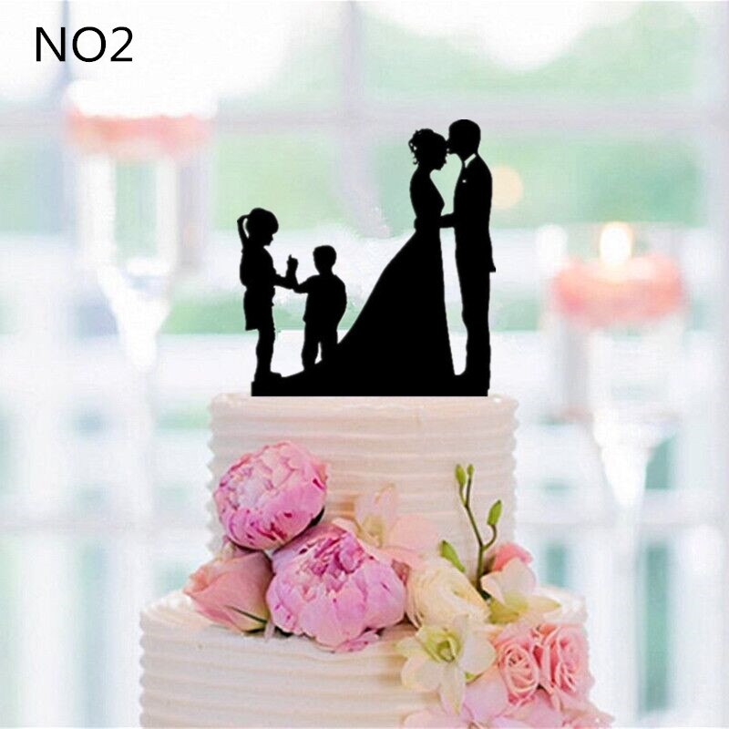 Mixed Style Black Acrylic Wedding Cake Topper For Decor Mariage Mr Mrs Bride Groom Family Cake Toppers Baby Shower Decoration: No 2