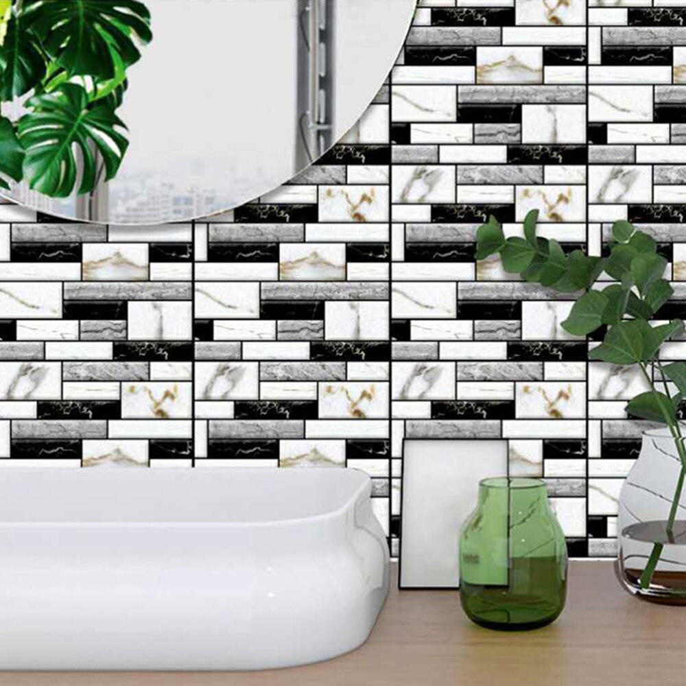 Black White Brick Subway Tile Peel And Stick Self Adhesive 3d Wall Decal Sticker Diy Kitchen Bathroom Home Decor Vinyl 30x30cm