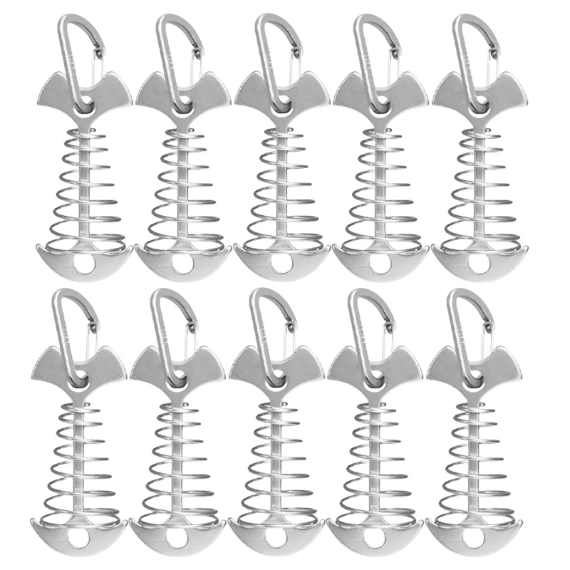 10/5PCS Lente Visgraat Dek Haringen Tent Stakes Luifel Anker Wind Touw Gesp met Karabijnhaak Dek Vaste nagels Camping Tent Haken: green