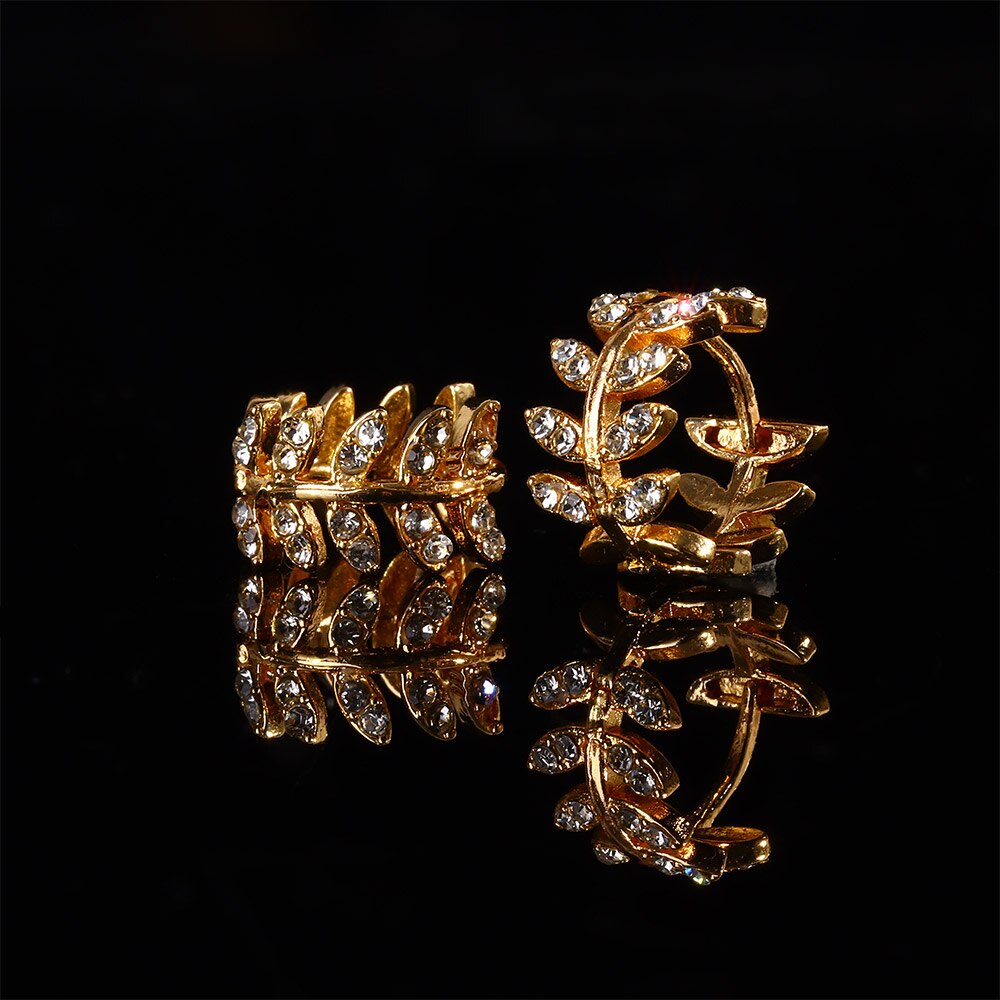 Elegante Blatt Form Hoop Ohrringe Strass Gold Farbe Surround Kleine Hoop Ohrringe Mini Slim Kreis Ohrring Schmuck