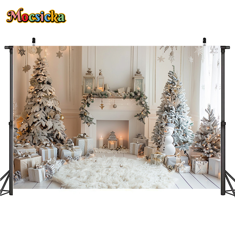 Mocsicka Winter Christmas Photography Background Gorgeous Mantel Decoration Party Family Portrait Photo Backdrops Studio