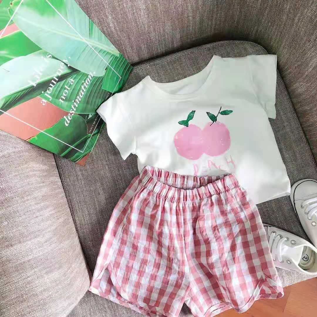 Ensemble de vêtements en coton pour bébés garçons et filles, 2 pièces, haut à manches courtes et Short, dessin animé, été 7424: pink peach set / 90cm