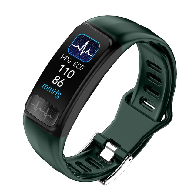 ECG heart rate test smart bracelet body temperature blood oxygen health sleep monitoring sports waterproof wrist time watch: Green