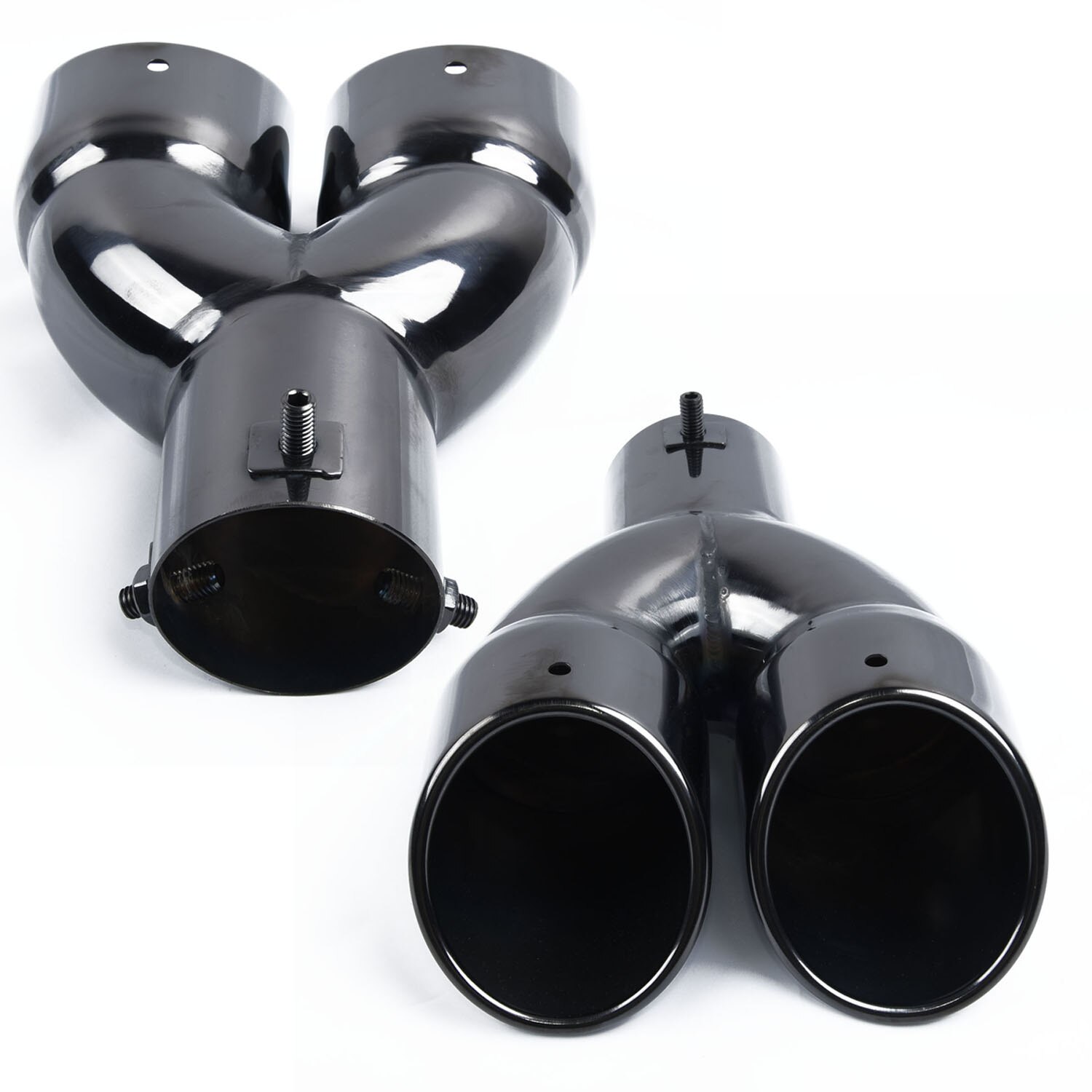 Silencieux d'échappement arrière universel, noir brillant, Double sortie, droit, 63mm, en acier inoxydable, pour voiture