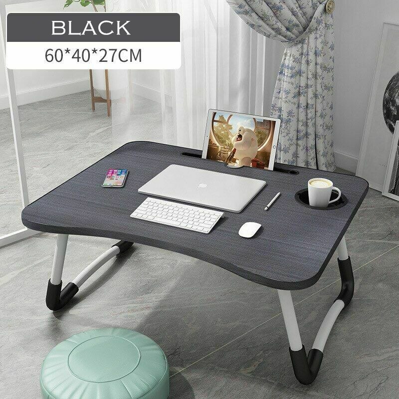 Mesa plegable para ordenador portátil con agujero en la ranura, escritorio portátil para cama, sofá, mesa de estudio: black