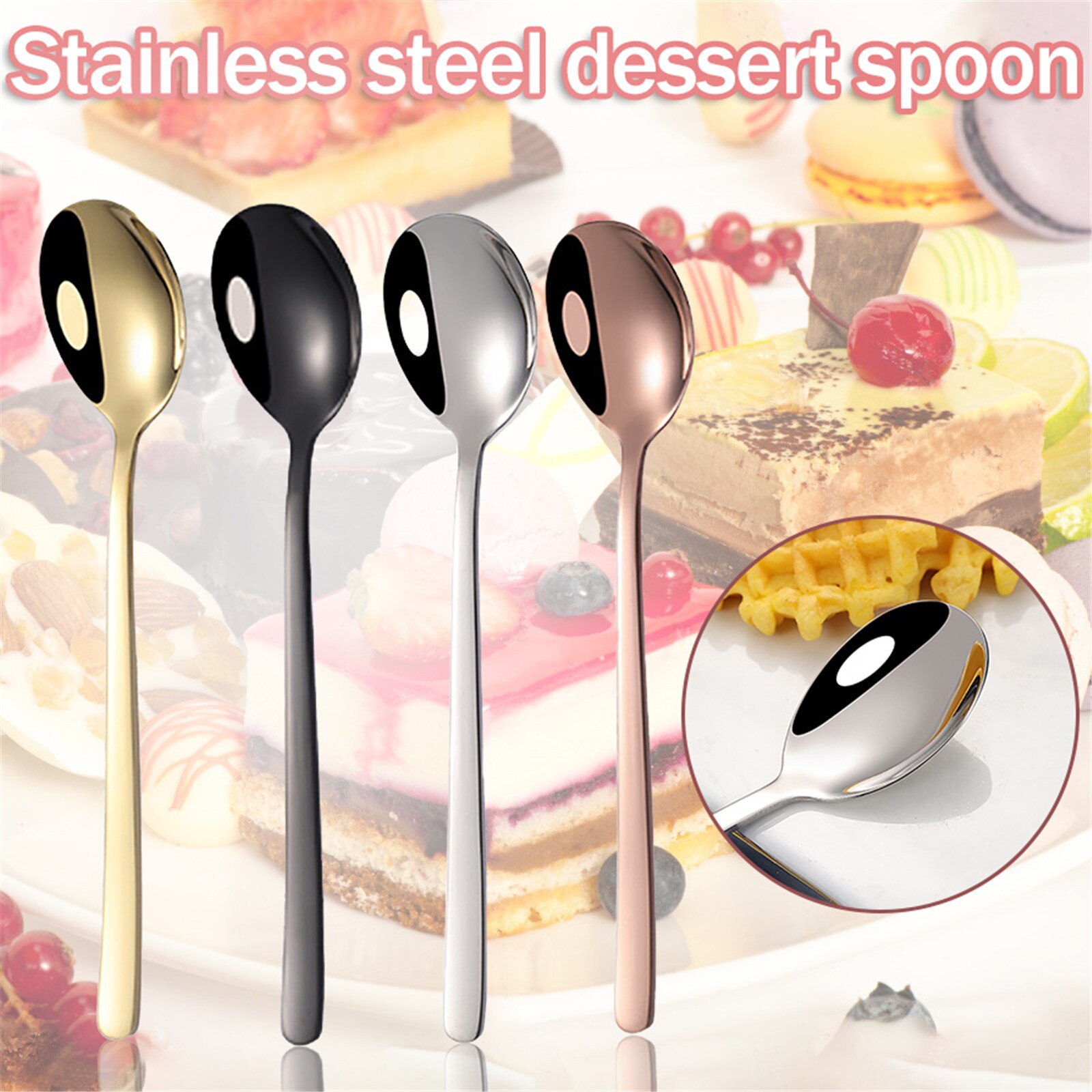 Stainless Steel Dinnerware Set Spoon Tea Spoon Dessert Coffee Ice Cream Spoons Kitchen Accessory Bar Tools Long Handle#YL10