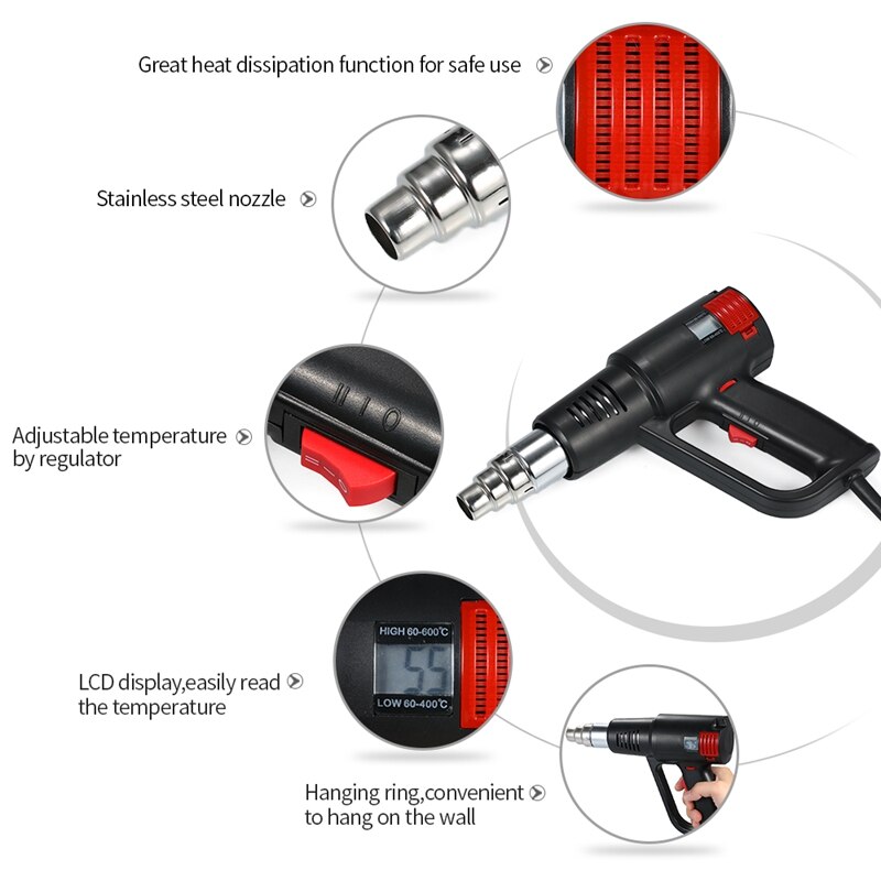 2000w industriële luchtgereedschappen lcd digitale temperatuurgeregelde warmteblazer elektrisch instelbare temperatuur warmtegereedschap eu-stekker