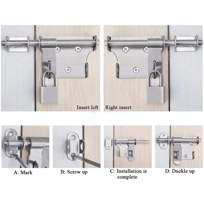 2Pcs Slide Bolts Lock Stainless Steel Latch Heavy Duty Door Bolt Sliding Door Latch for Doors Gates Bathroom Pet Doors