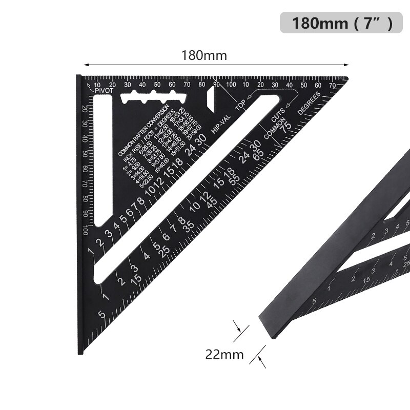 90 Graden Metrische Speed Vierkante Aluminium 7/12 Inch Driehoek Liniaal Meten Hoek Gradenboog Kraspen Voor Hout Markering Gereedschap: 7Inch