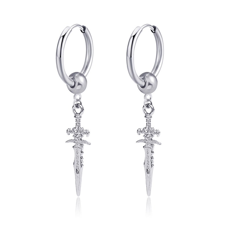 Pop Punk Zwaard Hanger Oor Clip/Gesp Oorbellen voor Mannen/Vrouwen Rvs Vintage Dolk Gothic Cool Party sieraden: PALLADIUM
