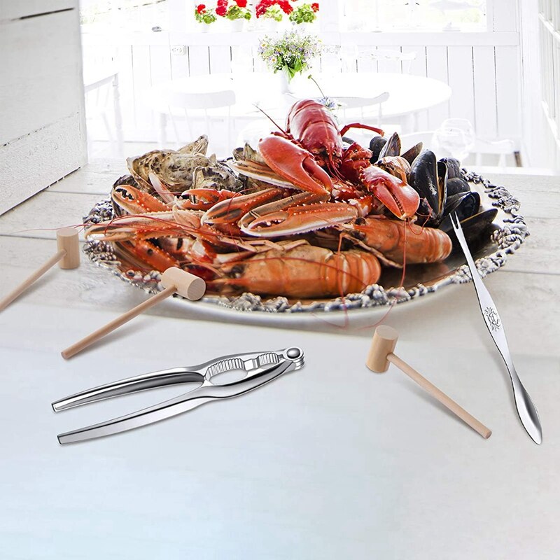 15Pcs Crab Lobster Hammer Seafood Tool Kit, Including Lobster Mallets Crab Leg Forks and Crab Crackers, Nut Crackers
