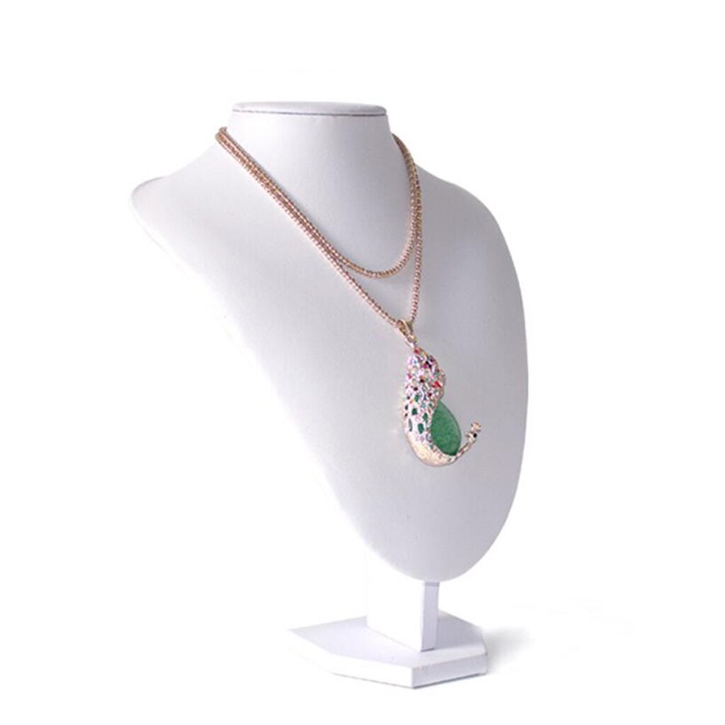 Ketting Display Bust Mannequin Sieraden Display Standhouder, Wit, Bedekt Met Kunstleer En Katoen: 29x21x18cm