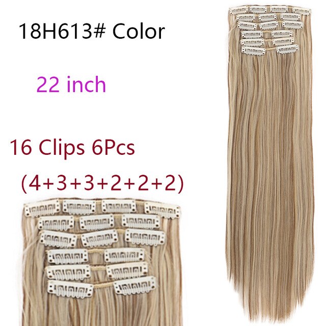 MANWEI Clips In Hair Extentions Women Synthetic Hair Extensions 6 Pcs/Set 16 Clips 22 Inch Synthetic Hair Piece: 18613