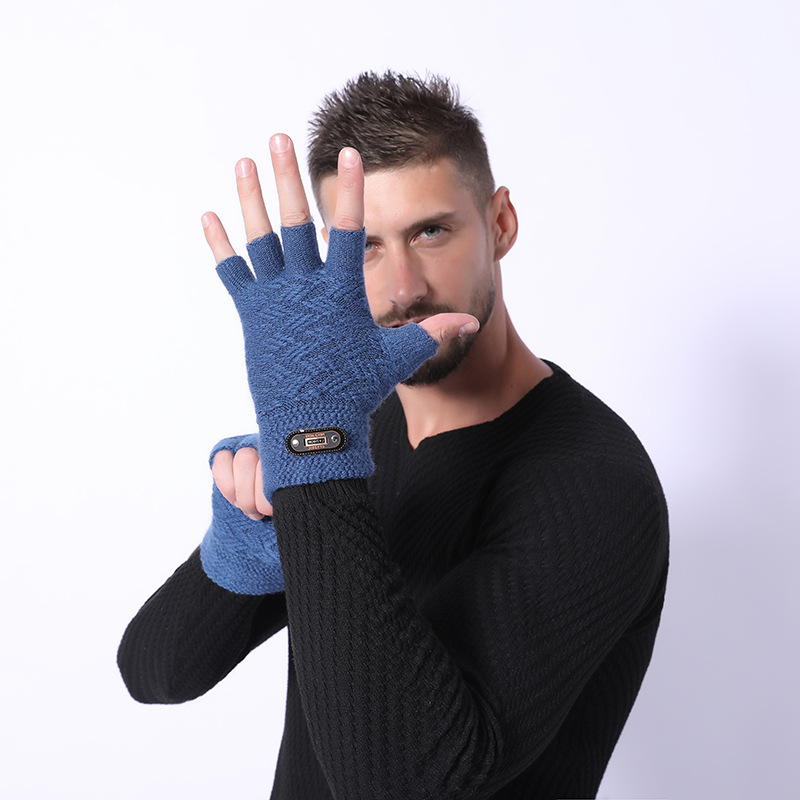 Mitaines en laine acrylique pour hommes, en tricot Jacquard épais, , à la , gants pour écran tactile C2