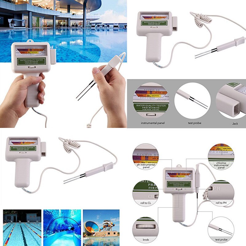 Nyeste ph tester klor niveau meter swimmingpool spa vand måling monitor checker