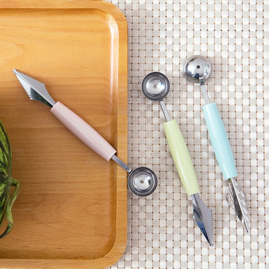 Basedidea Melon Ball Scoop Fruit and Vegetable Ball Maker Spoon 2-IN-1 Fruit Decoration Carving Spoon kitchen Cutter