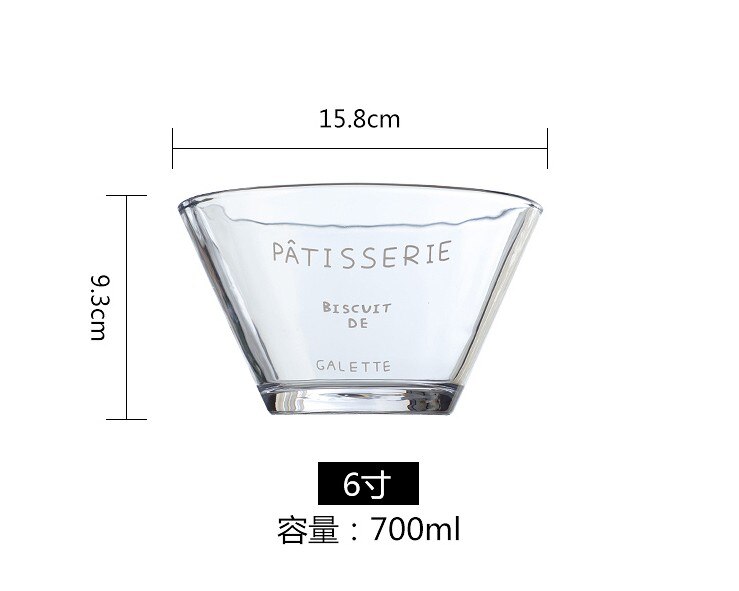 6 inch salad bowl-700ml transparent glass bowl-fruit salad Dish-dessert bowl-breakfast Cup-mask container