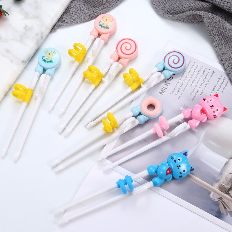1Pair Chopsticks Plastic For Kids Cartoon Learning Chop Sticks Reusable Training Chopsticks Cute Children Tableware
