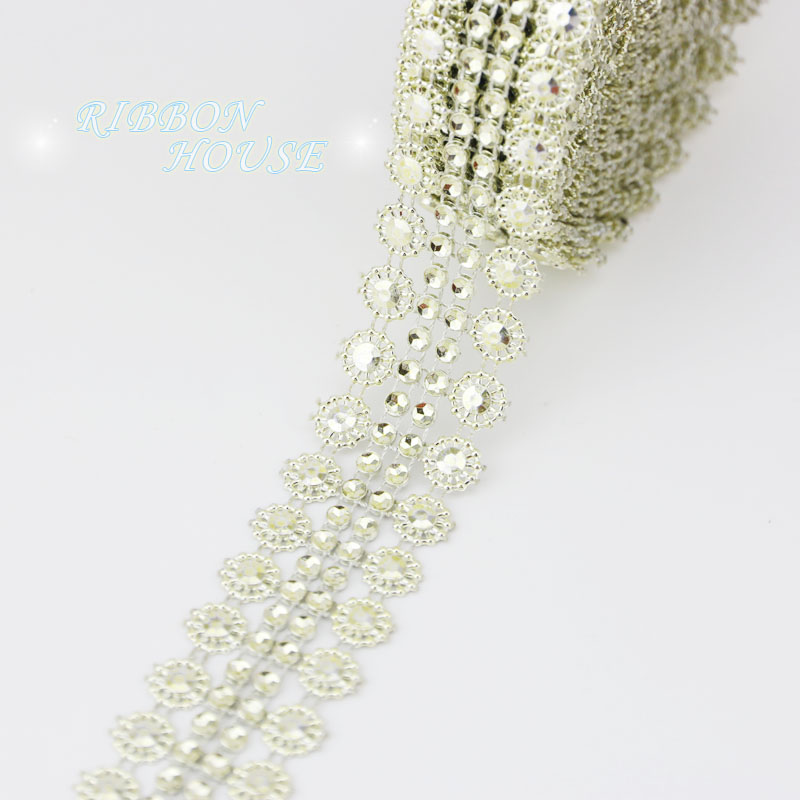 (5 yards/rulle ) 30mm strass rulle tejp tyll kristall mesh wrap band tårta bröllop dekoration glitter charmig bling diamant: Guld-
