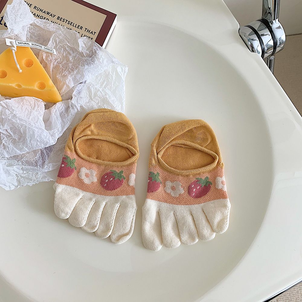 Calcetines de cinco dedos con personalidad para mujer y niña, medias elásticas invisibles antideslizantes con dibujos animados y flores