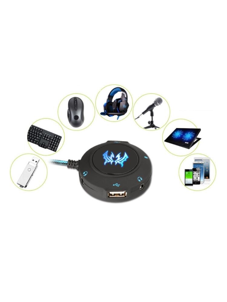USB 2.0 Hub Sound Card External Adapter with Headphone Microphone Jack for Phone
