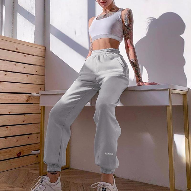 Women Jogger Pants Casual Sport Pants Solid Running Female Tracksuit Elastic Waist Ladies Sweatpants Baggy Grey Trousers