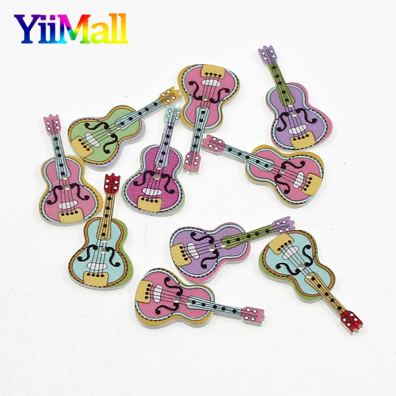 50pcs Mixed Musical Instrument Wooden Buttons For DIY Clothing Scrapbooking Crafts Botones Decoration Sewing Needlework Supply