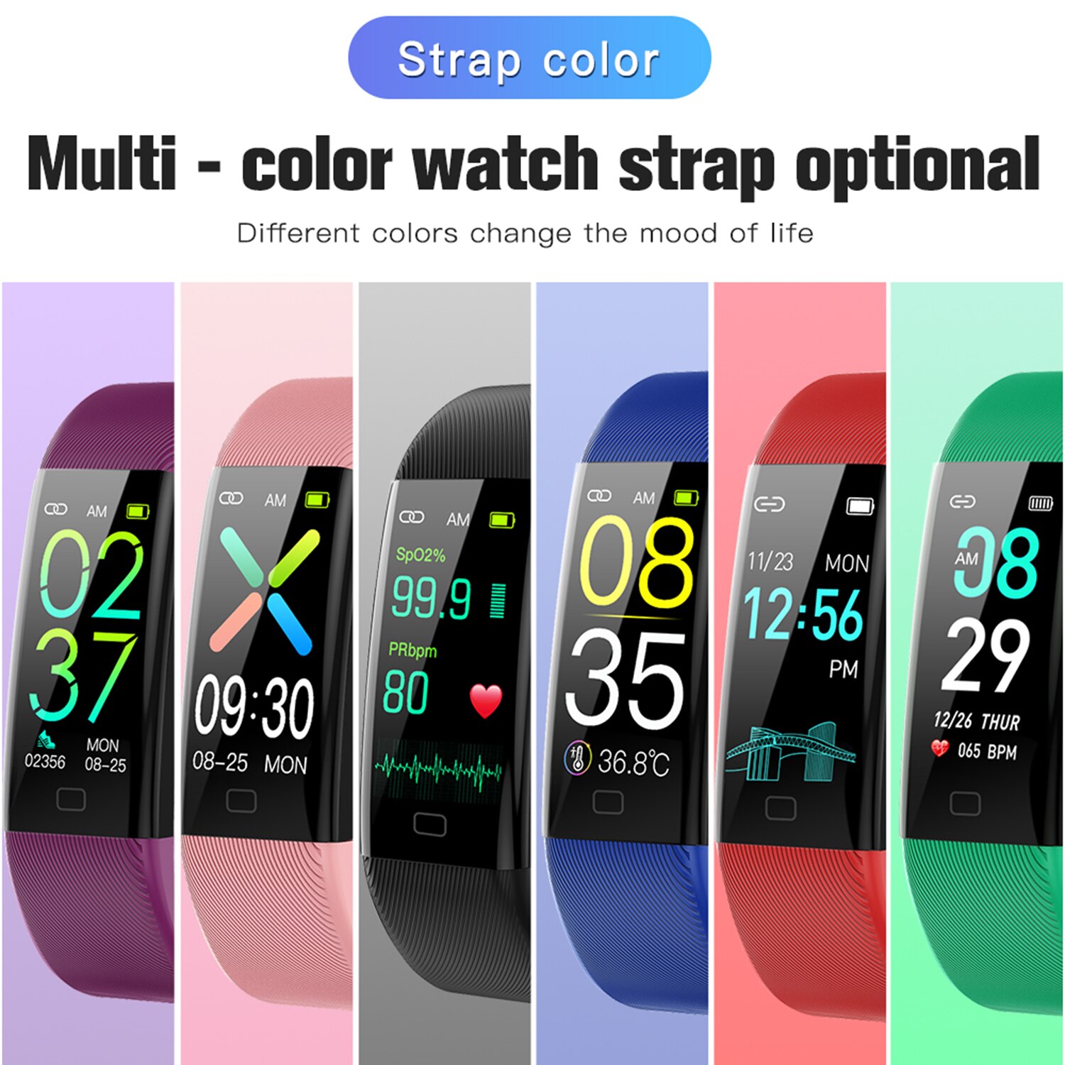 Bracelet connecté, montre intelligente, fréquence cardiaque, pression artérielle, oxygène dans le sang, oxymètre de pouls, multi-sport, BT, IP67, étanche, TFT