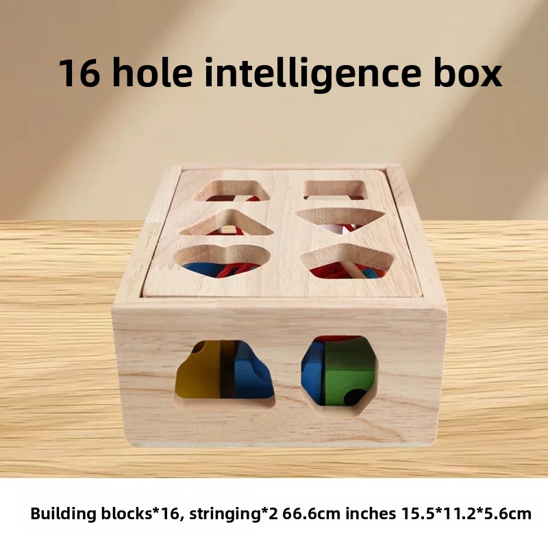 Pädagogische farblich passende Holzblöcke, Spielzeug zur Intelligenzentwicklung für Kinder, 16-Loch-Paarbox mit geometrischer Form: Rot