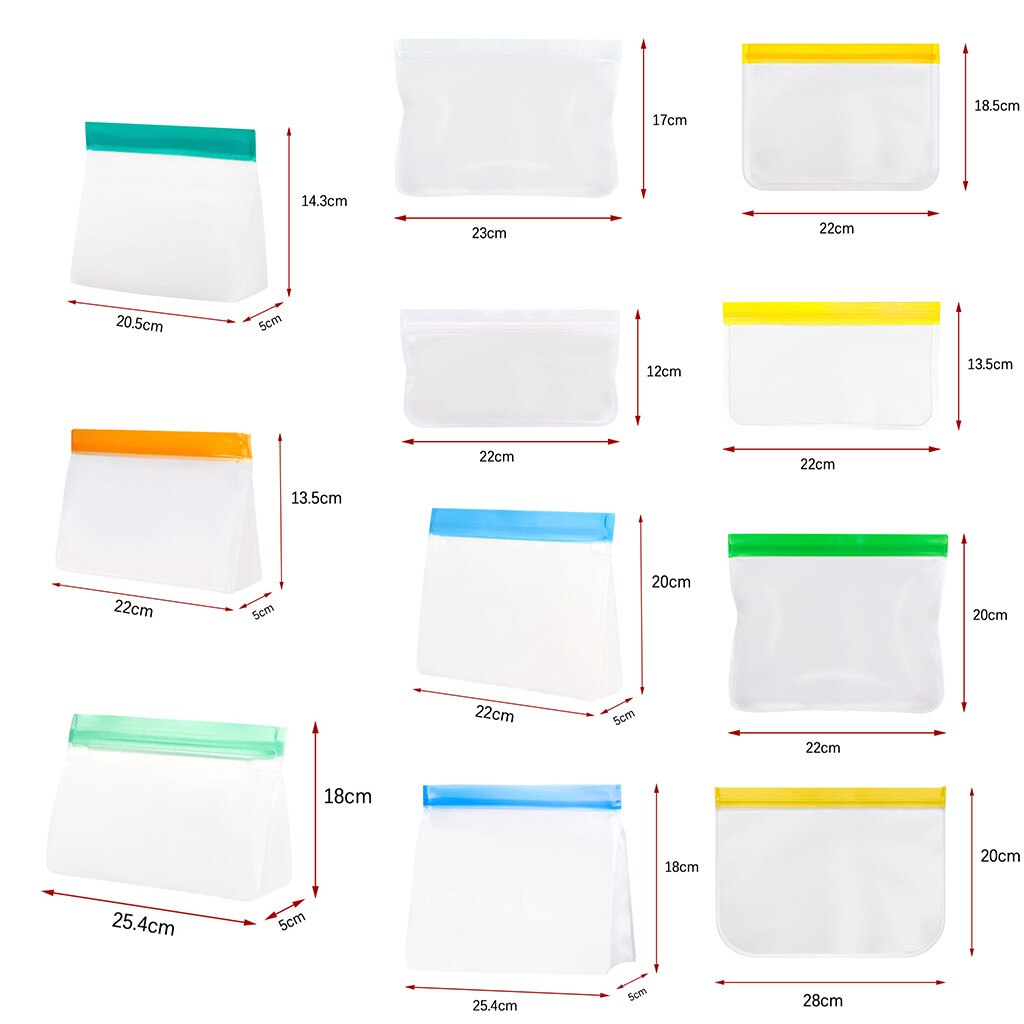 10pcs Thicken PEVA Food Storage Reusable Silicone Fresh Bags Moistureproof Refrigerator Sealed Bag Ziplock Kitchen Organizer