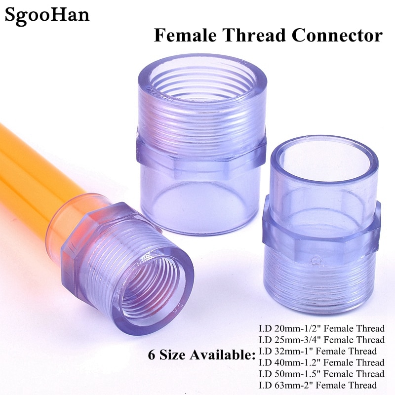 1pc UPVC Pipe Transparent 1/2"To 2" Female Thread Connectors Watering Tube Adapter Fittings Aquarium Fish Tank Socket Joints