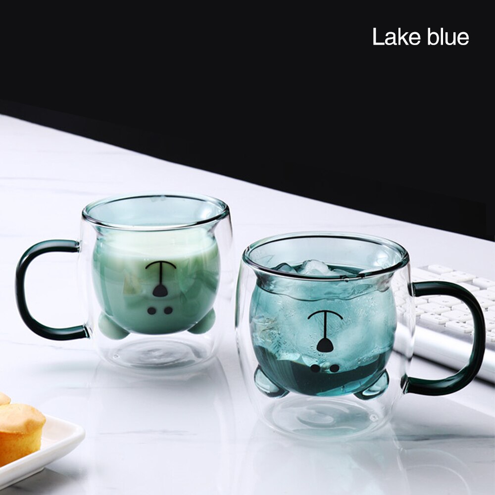 Glass Mugs Cute Bear Cat Animal Double Wall Glass Mug Double-layer Glass Milk Mug Coffee Cup Christmas