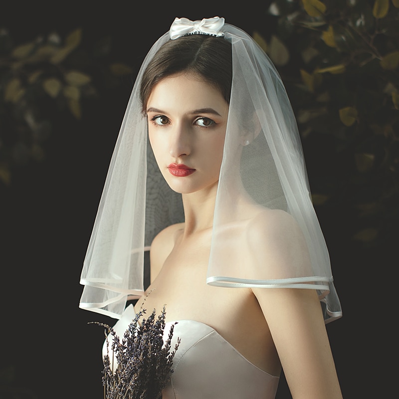 Elegante Bruid Bruiloft Sluier Lange Bridal Veils Met Kam 2 Meter 2 Layer Ribbon Edge Bruiloft Accessoires Voile Mariage welon: Style 6